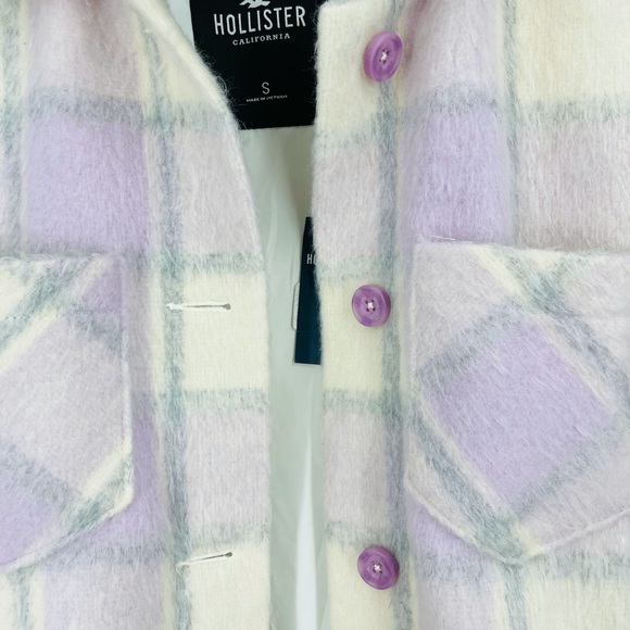 ✨NWT Hollister ASOS Lavender Cream Plaid Shacket Coat Shaggy Relaxed Streetwear - Picture 14 of 14